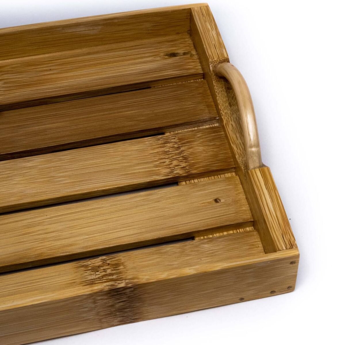 Bamboo wood serving tray stripe with handles - Image 2