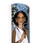 Tribal Lady Wall Hanging Bamboo Mural Painting - Image 3